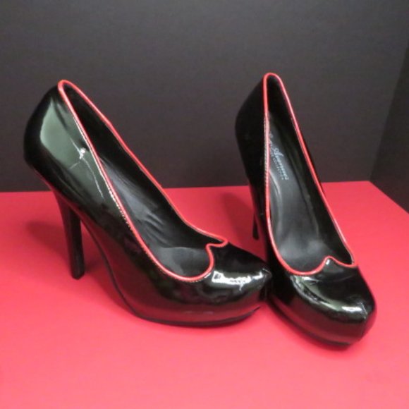 Leg Avenue Shoe Collection Heels Size 9 (Run Small 8) Black With Red Lined Trim - Picture 2 of 7